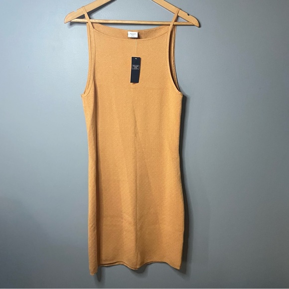 BNWT Abercrombie Yellow Jacquard Knit Sweater Mini Dress Large Tall - Picture 6 of 8